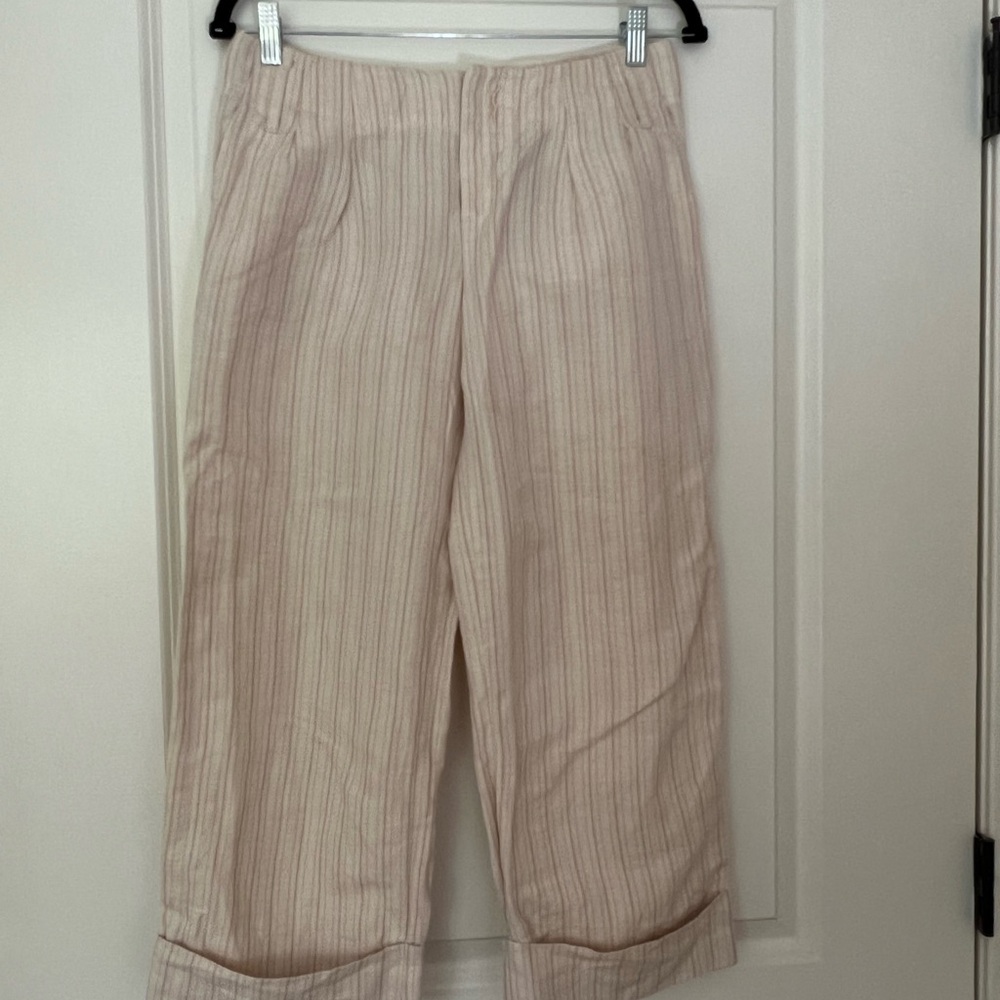 Banana Republic Beige and Pink Striped Capri Pants